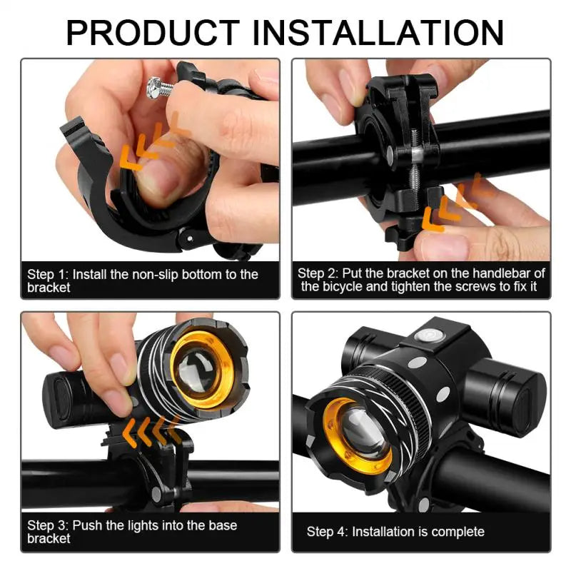 LED T6 USB Rechargeable Bicycle Light 2400mAh Zoomable MTB Cycling Flashlight