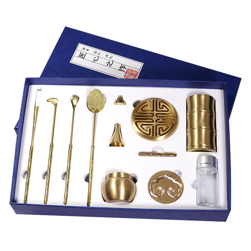Pure Copper Incense Set with Ash Press, Burner & Seal in Elegant Gift Box Gifts