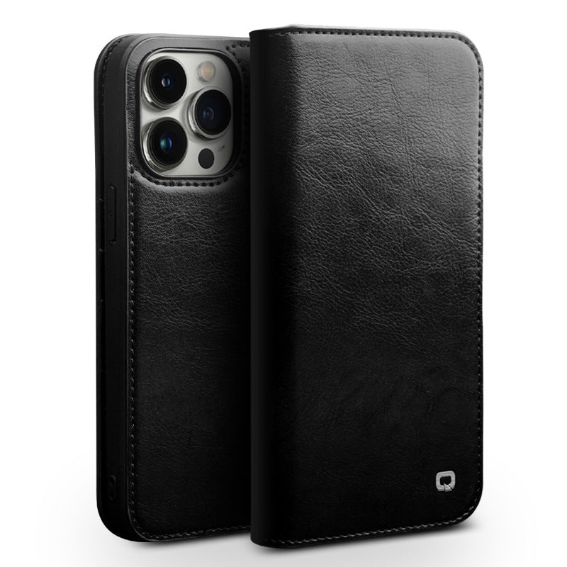 Genuine Leather Flip Card Case Fits iPhone 16 15 14 13 12 11 Pro Max Shockproof