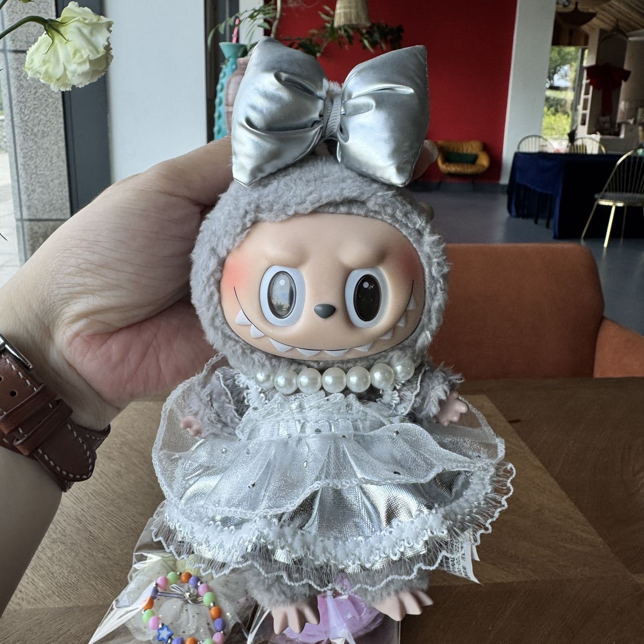 Plush Toy Outfit Set Fits Labubu Doll 17cm Skirt Necklace Bow Tie Soft Collectible
