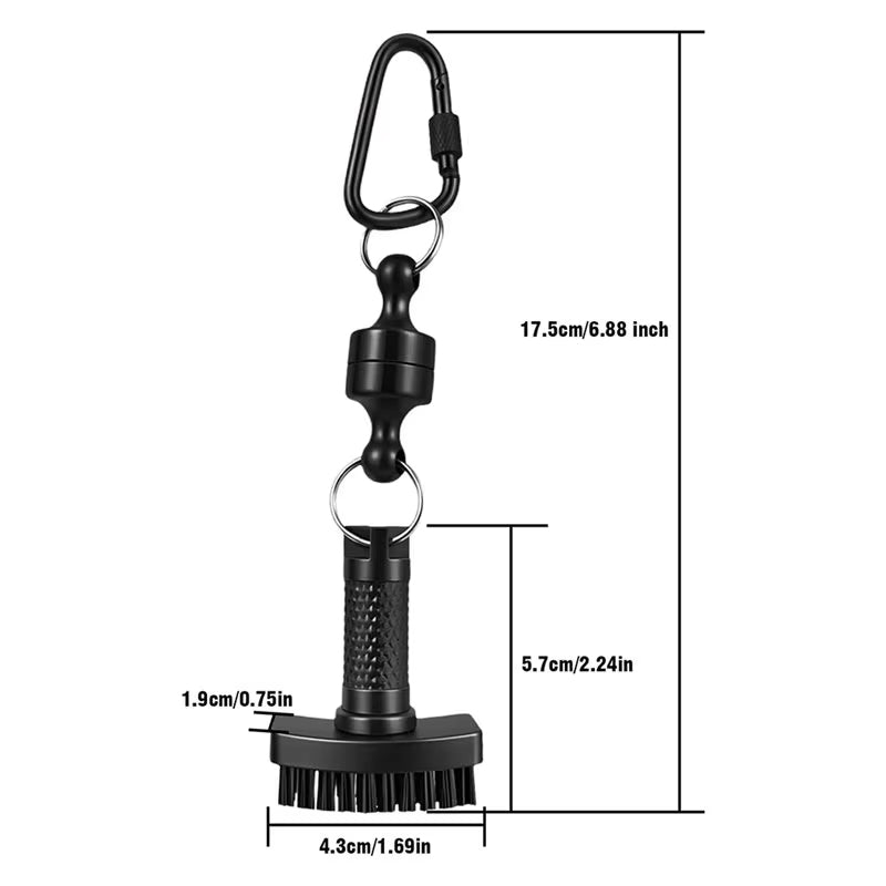 Magnetic Golf Brush Groove Cleaner Quick Release Pocket Clip Black Carabiner