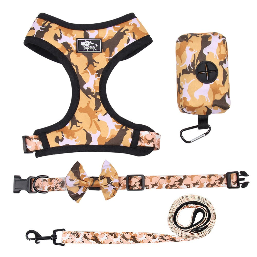 4pc Camo Dog Harness Set Leash Collar Poop Bag Dogs Supplies Rope Lead