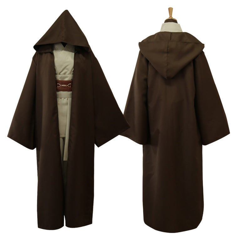 Unisex Black Hooded Fantasy Cloak Robe Cosplay Costume Loose Fit Outfit