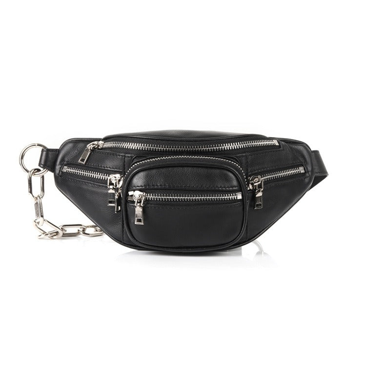 Women's Waist Bag Genuine Leather Versatile Crossbody Chest Bag Shoulder Chain