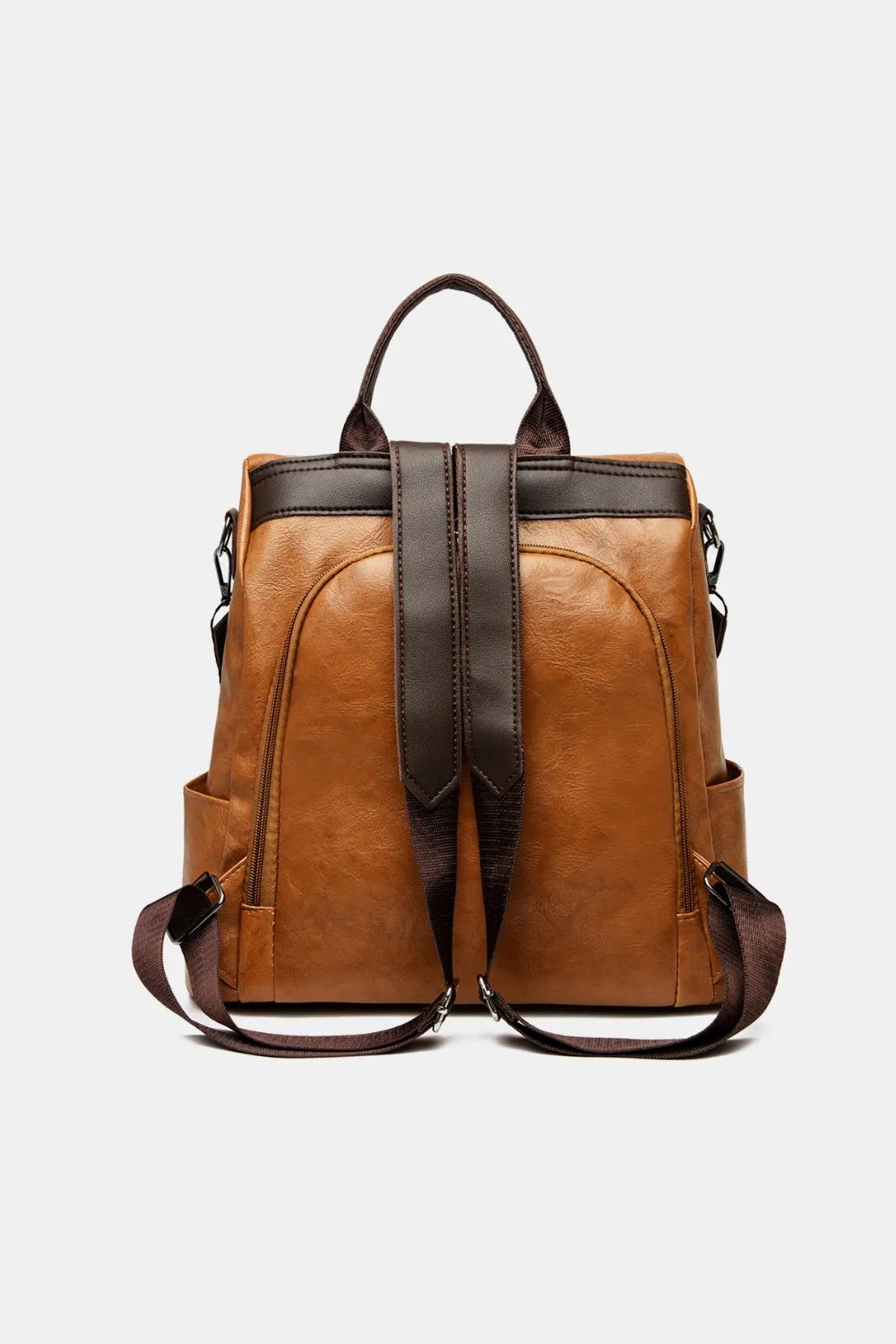 Faux Leather Backpack Zippered Pockets Adjustable Shoulder Straps Spacious Interior