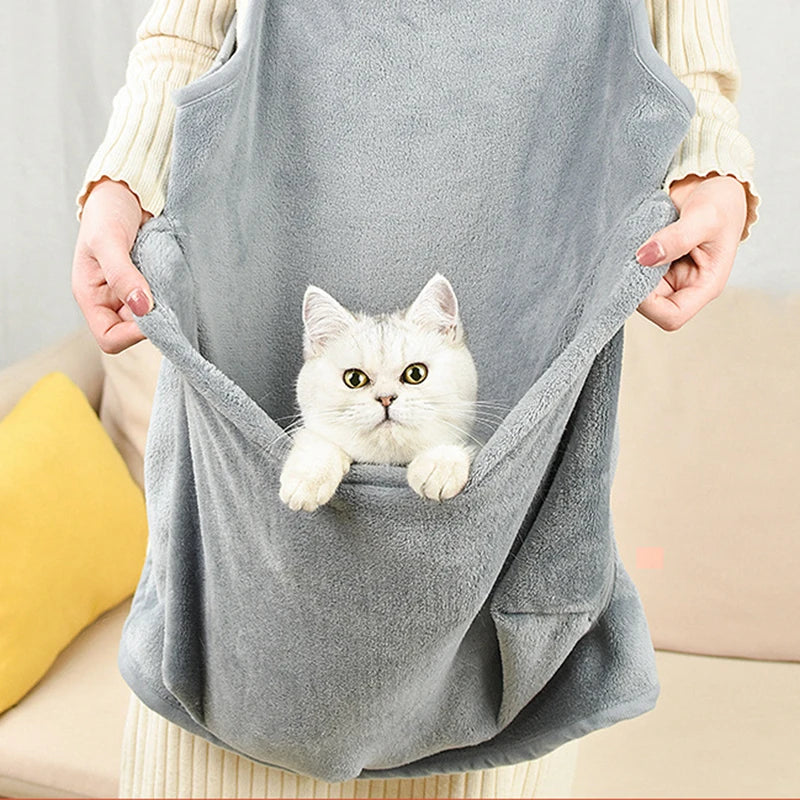 Pet Carrier Apron for Cats Dogs Winter Plush Travel Pouch Soft Bag Adjustable Grey