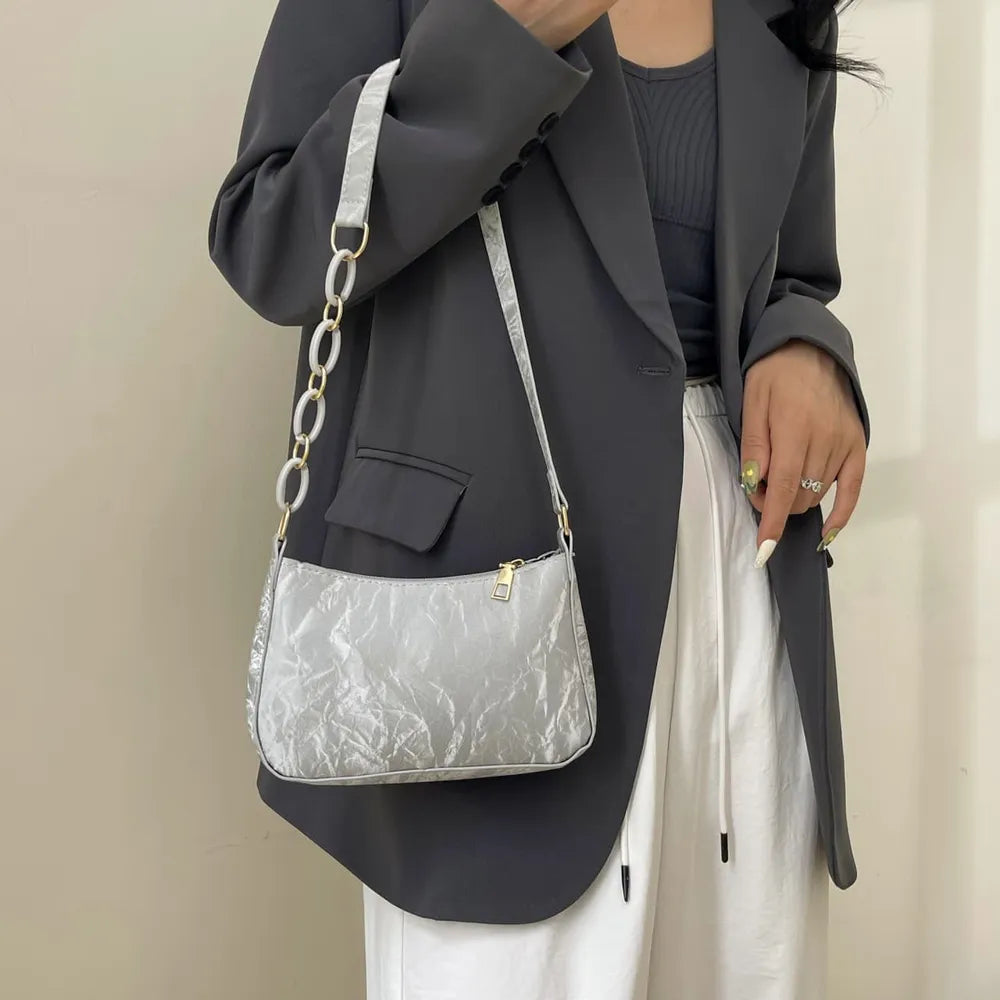 Faux Leather Shoulder Bag Women's Strap Metal Clasp Zip Closure Spacious Interior