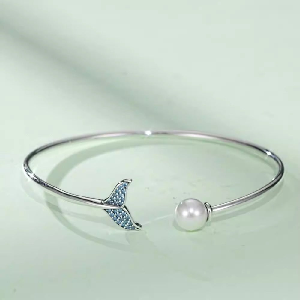 Sterling Silver Mermaid Tail Bracelet S925 Cubic Zirconia Luxurious Ornament