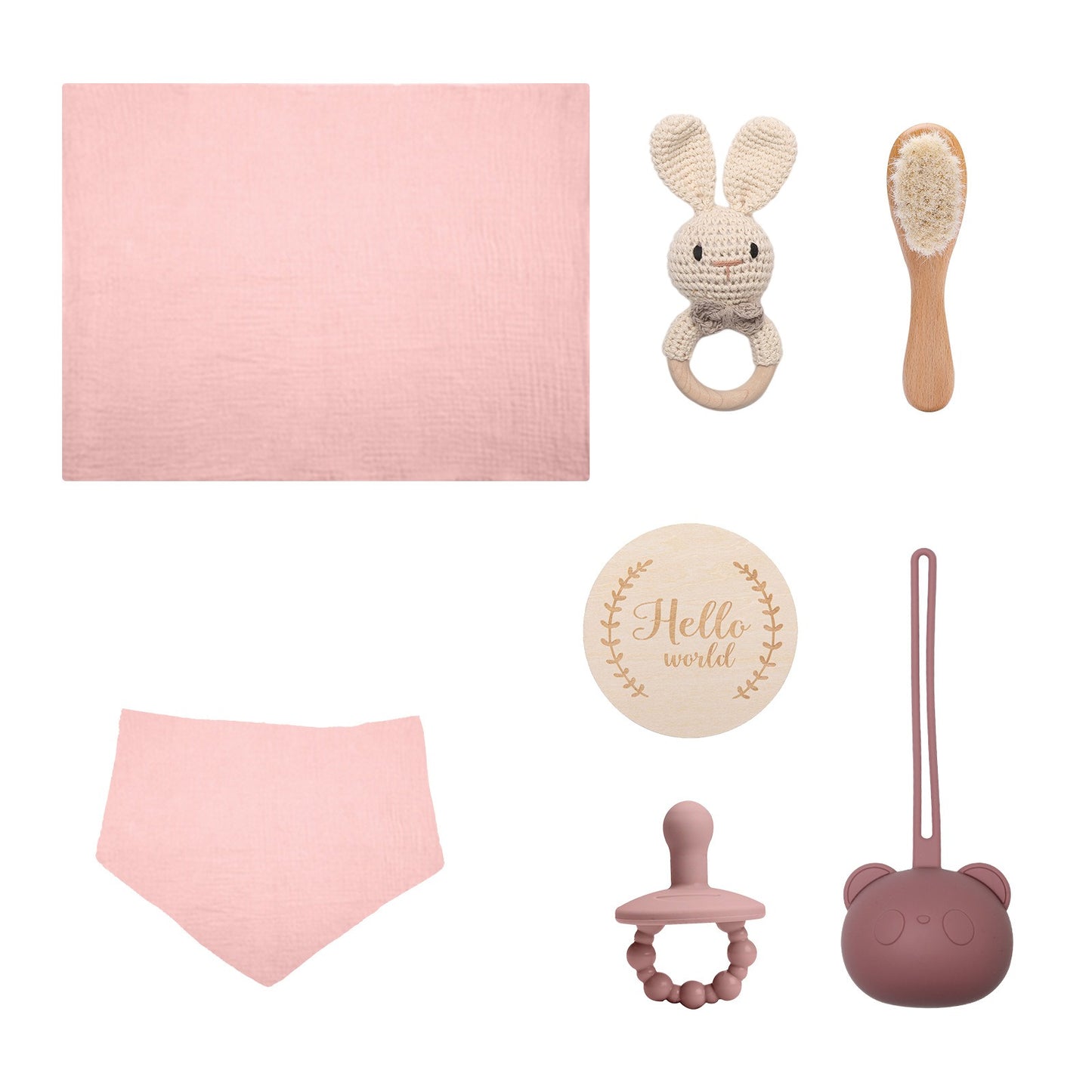 Eco Bamboo Newborn Baby Gift Box Set Bath Towel Wooden Brush Bunny Rattle Pacifier