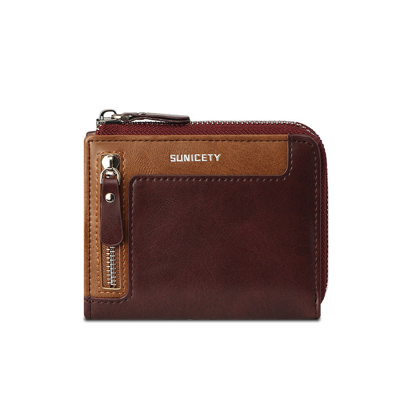 Men's RFID Blocking Wallet Secure Zipper Multi Card Slots ID Holder Leatherette
