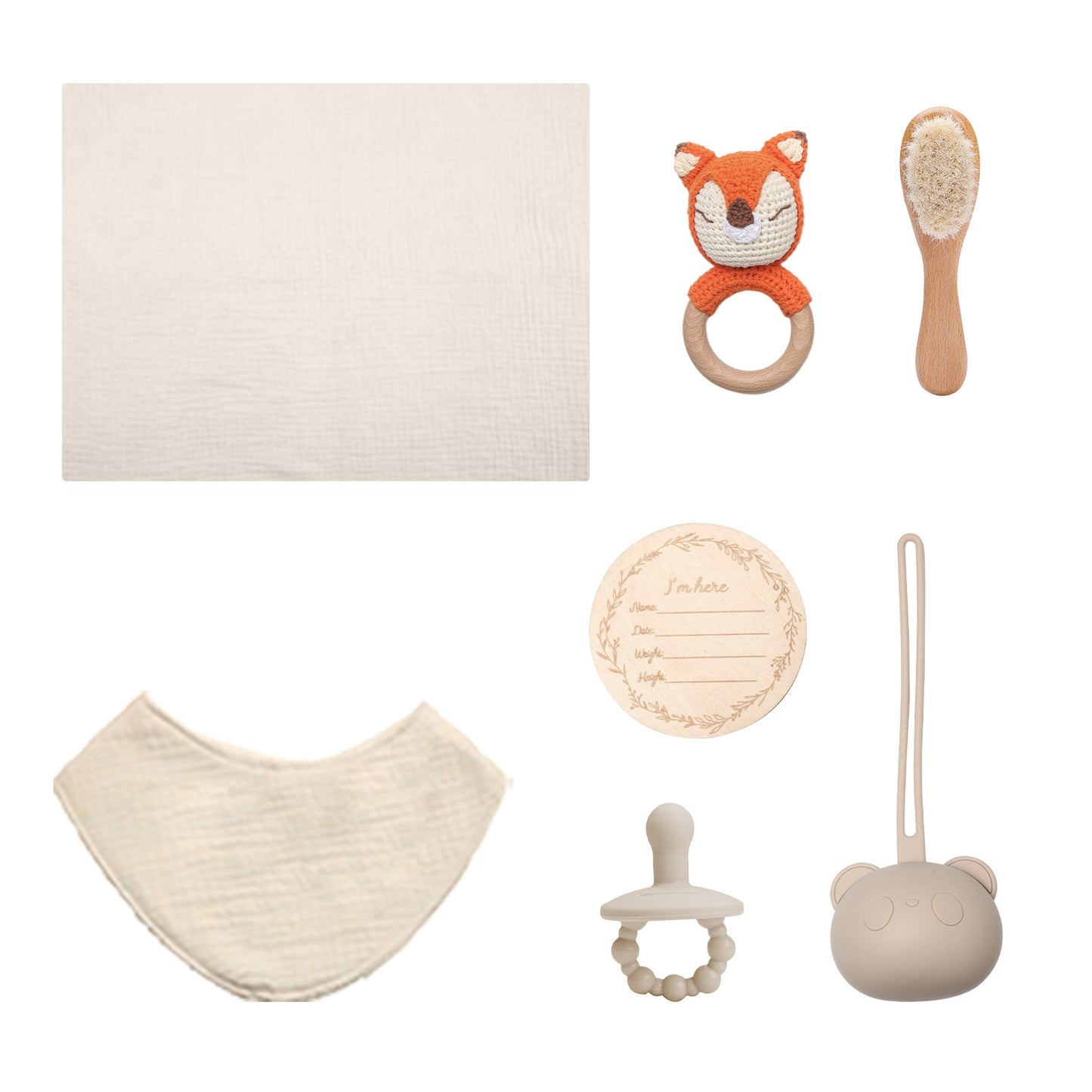 Eco Bamboo Newborn Baby Gift Box Set Bath Towel Wooden Brush Bunny Rattle Pacifier