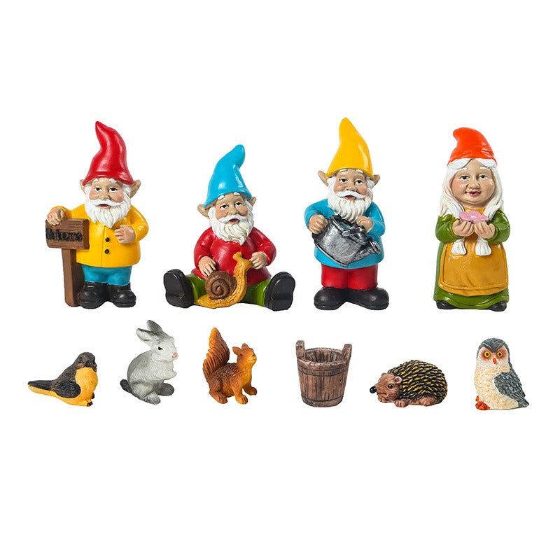 Garden Gnome Decoration Set Resin Animals Miniature Outdoor Decor Gift