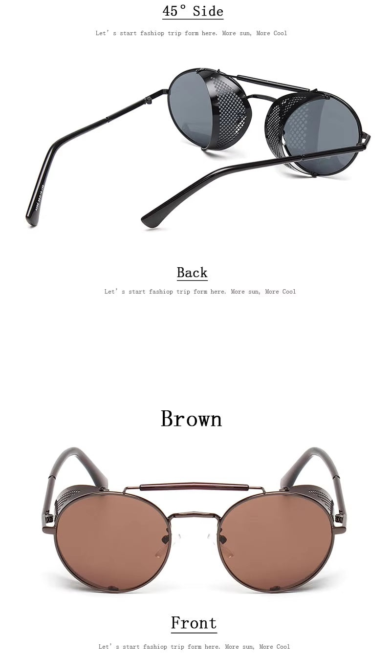 Retro Steampunk Round Sunglasses UV Unisex Alloy Frame Vintage Premium Glasses