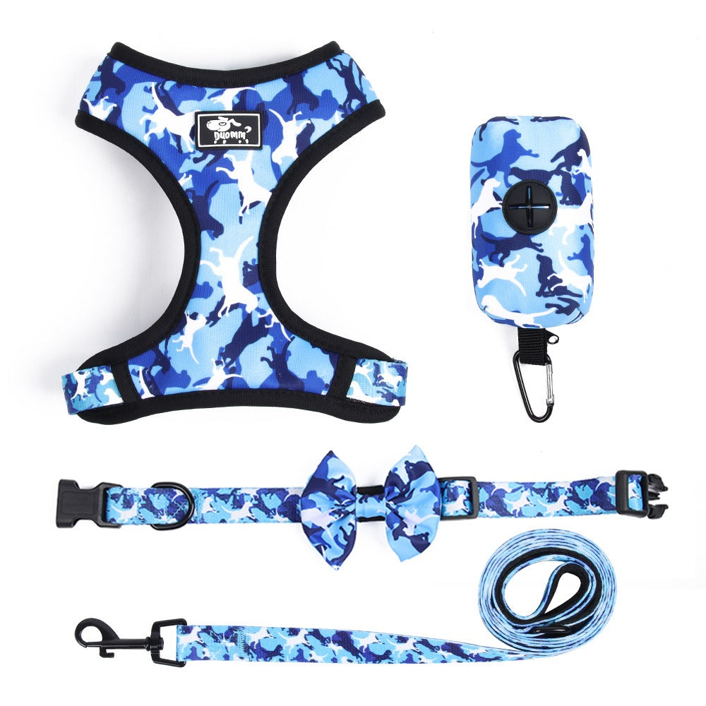 4pc Camo Dog Harness Set Leash Collar Poop Bag Dogs Supplies Rope Lead