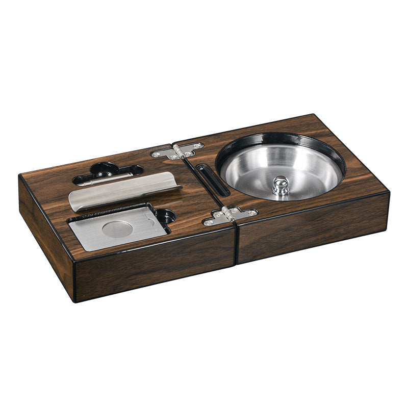 Walnut Wood Cigar Ashtray Set with Cutter Holder Drill Ashtray Compact Design Gift
