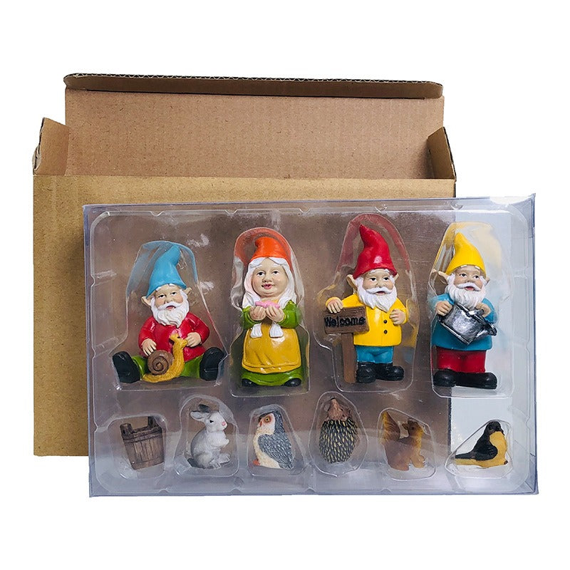 Garden Gnome Decoration Set Resin Animals Miniature Outdoor Decor Gift