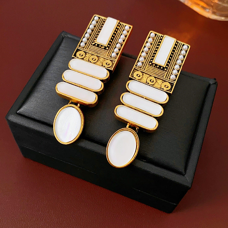 Geometric Artificial Pearl Earrings French Retro Court Style Elegant