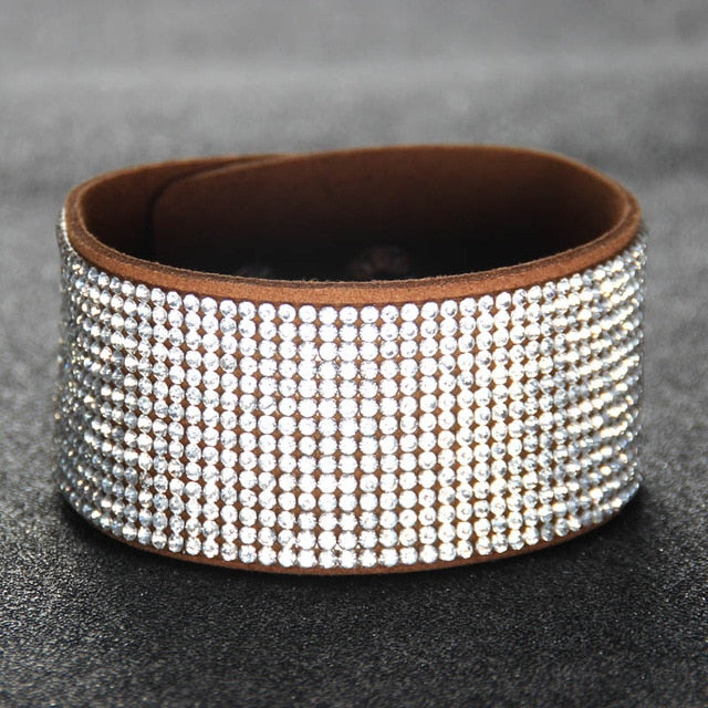 Crystal Bracelet Genuine Leather Bangles Women Jewellery Gemstone