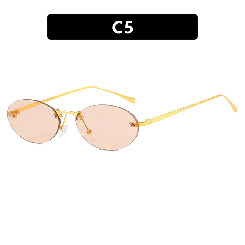 Women's Elliptical Frameless Sunglasses Rivet Detail UV400 Sun Protection Polarized