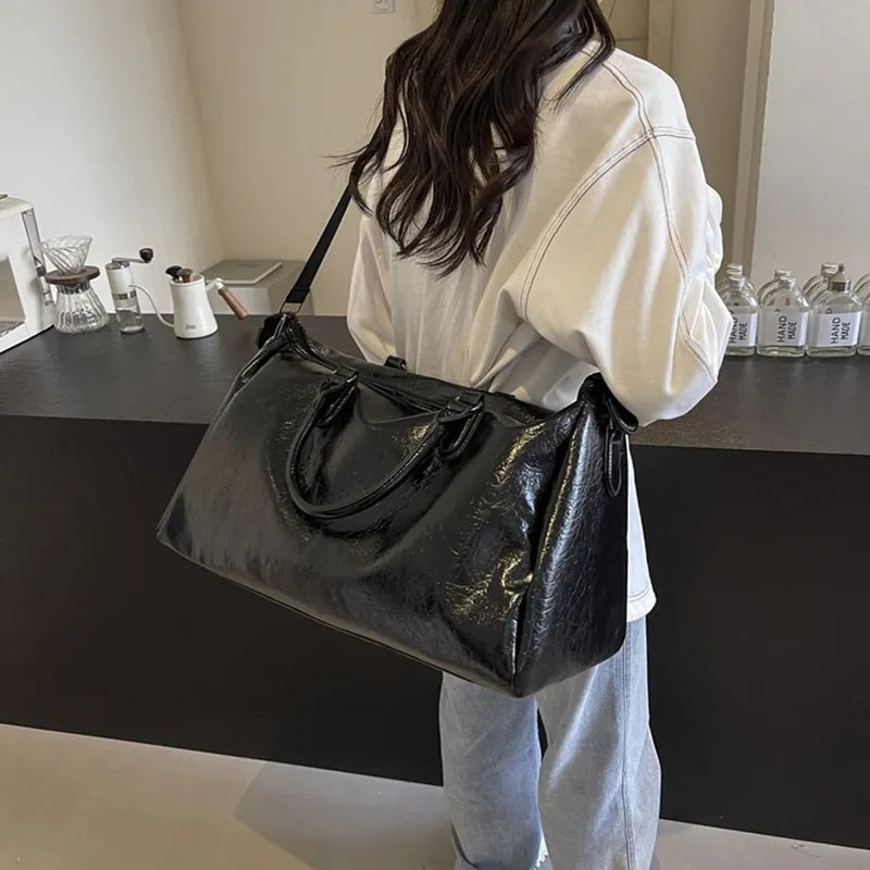 Faux Leather Oversize Weekend Travel Bag Shoulder Hand Luggage Holdall Tote Gym