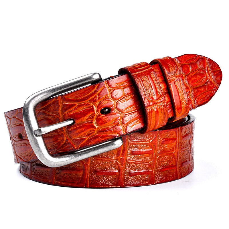 Men's Genuine Leather Crocodile Design Belt Buckle Cowhide Black Accessories