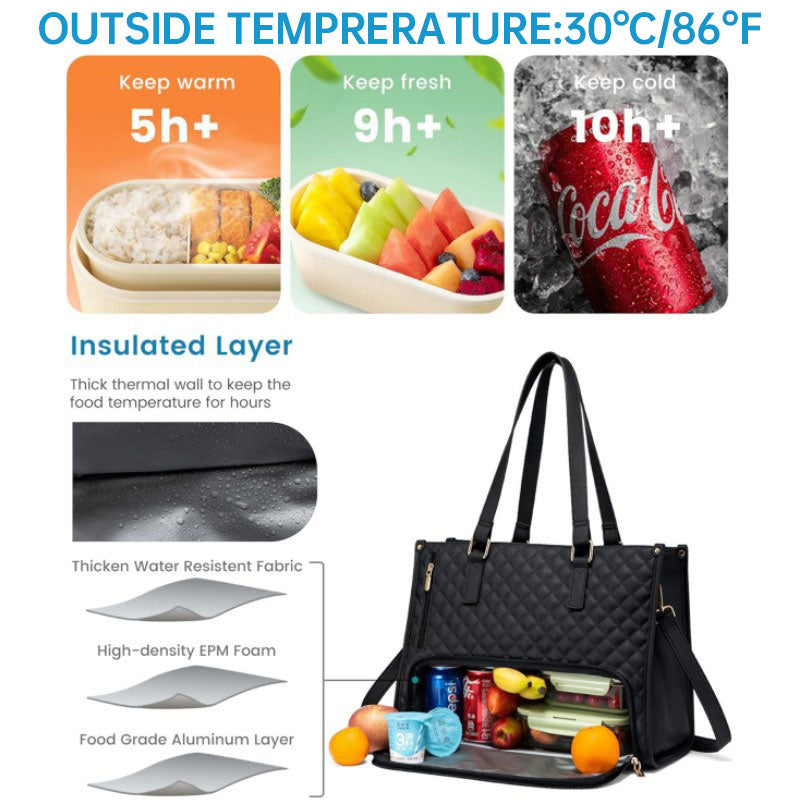 Insulated Tote Bag 15.6 Inch Laptop Storage Temperature Control Water Resistant