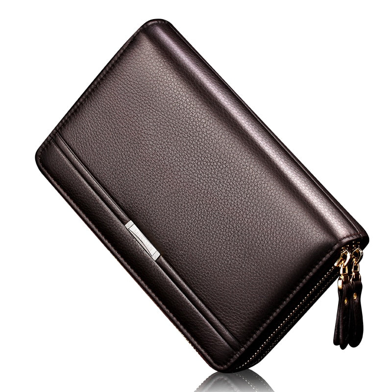 Men's Faux Leather Wallet High Capacity Slim Multiple Card Slots Secure Zip Closure