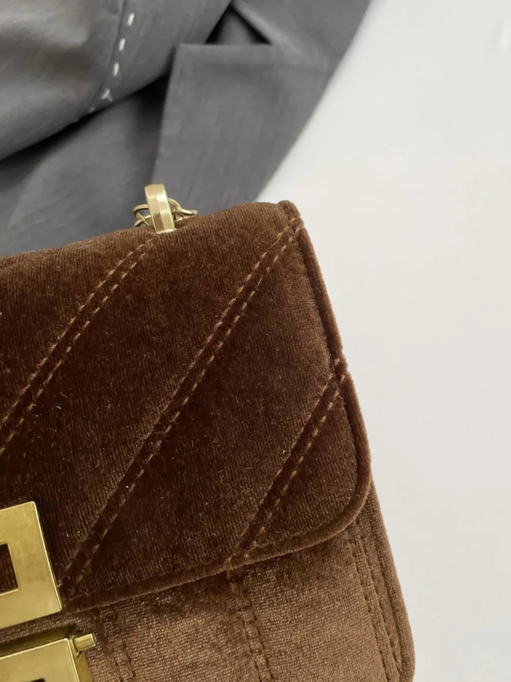 Small Faux Leather Chain Shoulder Bag, Gold-Tone Chain, Crossbody Handbag