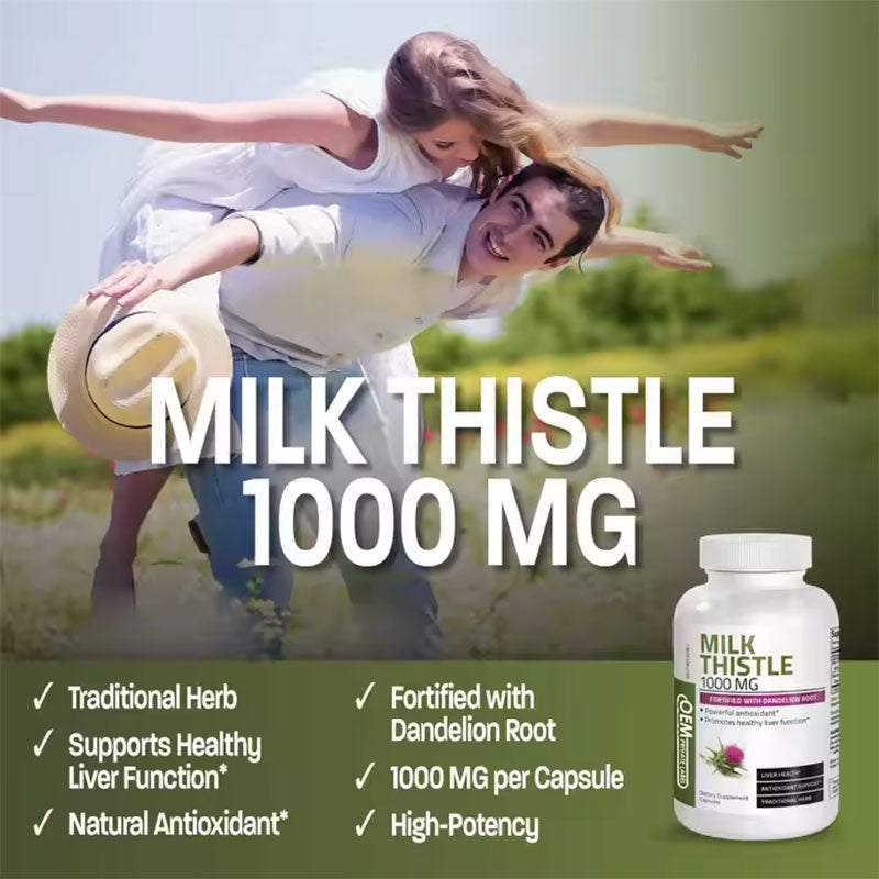 Milk Thistle 1000mg Capsules with Dandelion Root 120 Count for Adults