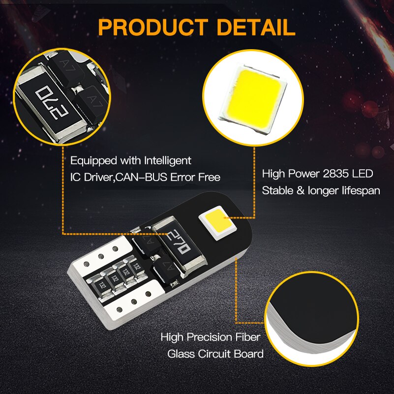 10Pcs W5W T10 LED Canbus Light Bulbs for Audi BMW VW Mercedes Car Interior