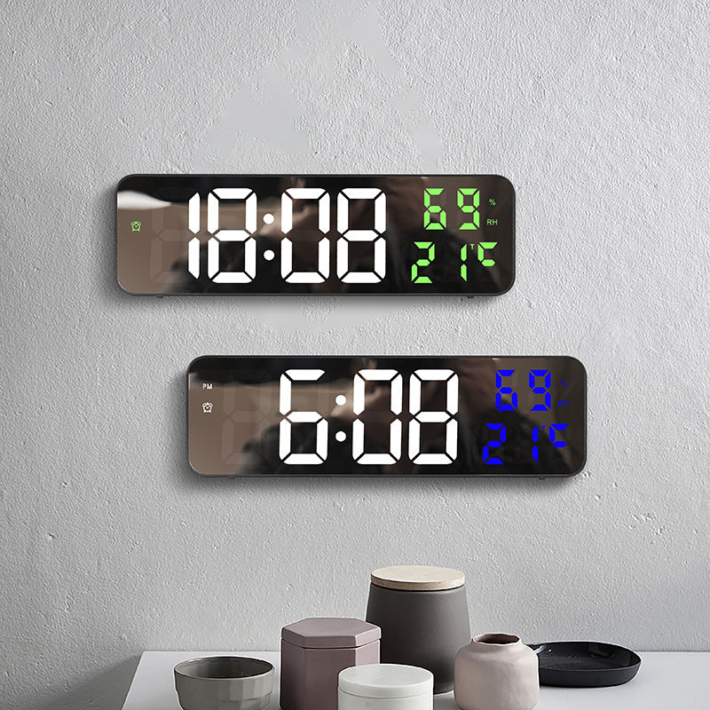 Mirror Digital LED Wall Clock Electronic Alarm Clock Temperature Humidity Display