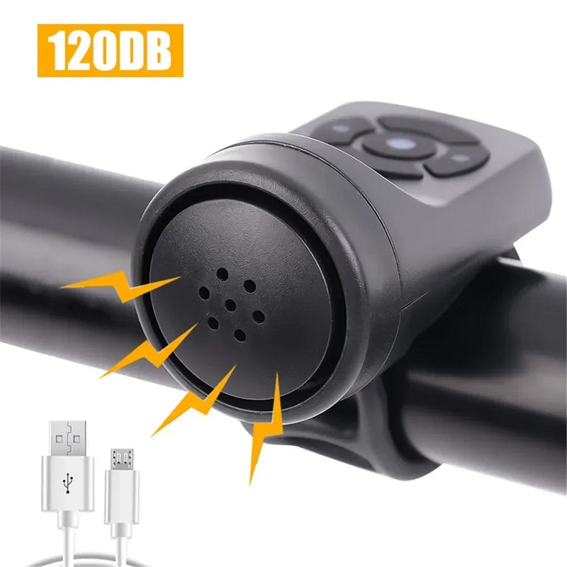 Electric Bicycle Bell USB Rechargeable 120dB Waterproof Mountain Bike Safety Horn