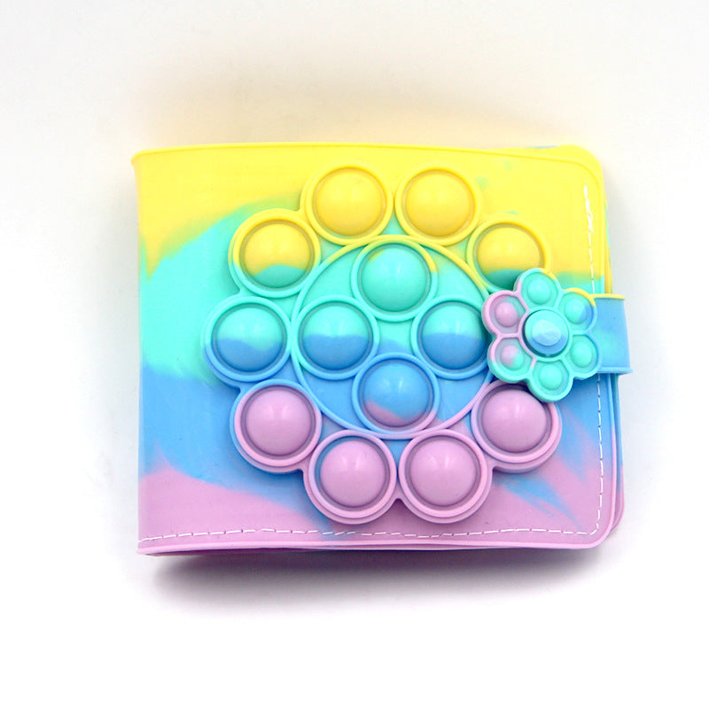Silicone Pop Fidget Wallet Sensory Toy Stress Relief Rainbow Pattern Kids Play