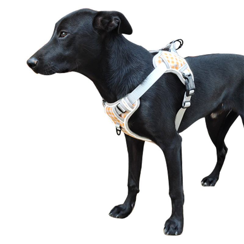 Plaid Reflective Adjustable Breathable Dog Harness Small Large Pets Night Safety