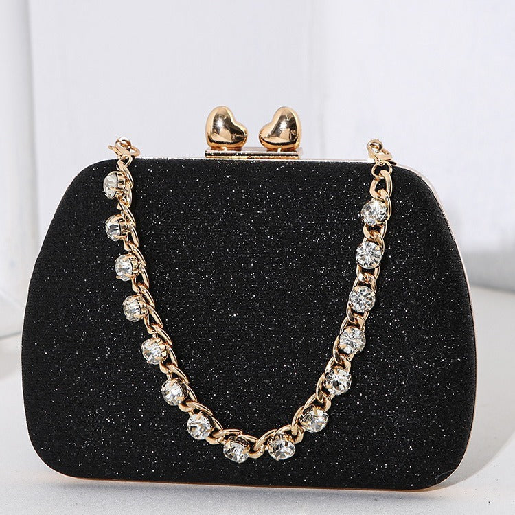 Gold Tone Glitter Gemstone Chain Handle Crystal Small Bag Handbag