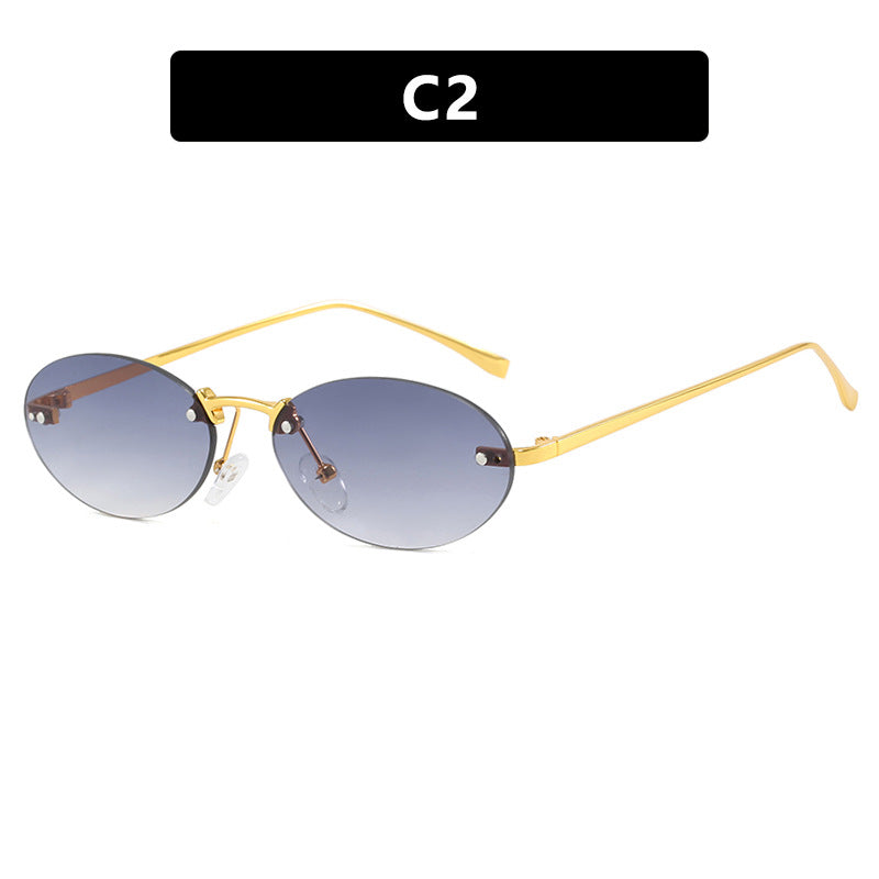 Women's Elliptical Frameless Sunglasses Rivet Detail UV400 Sun Protection Polarized