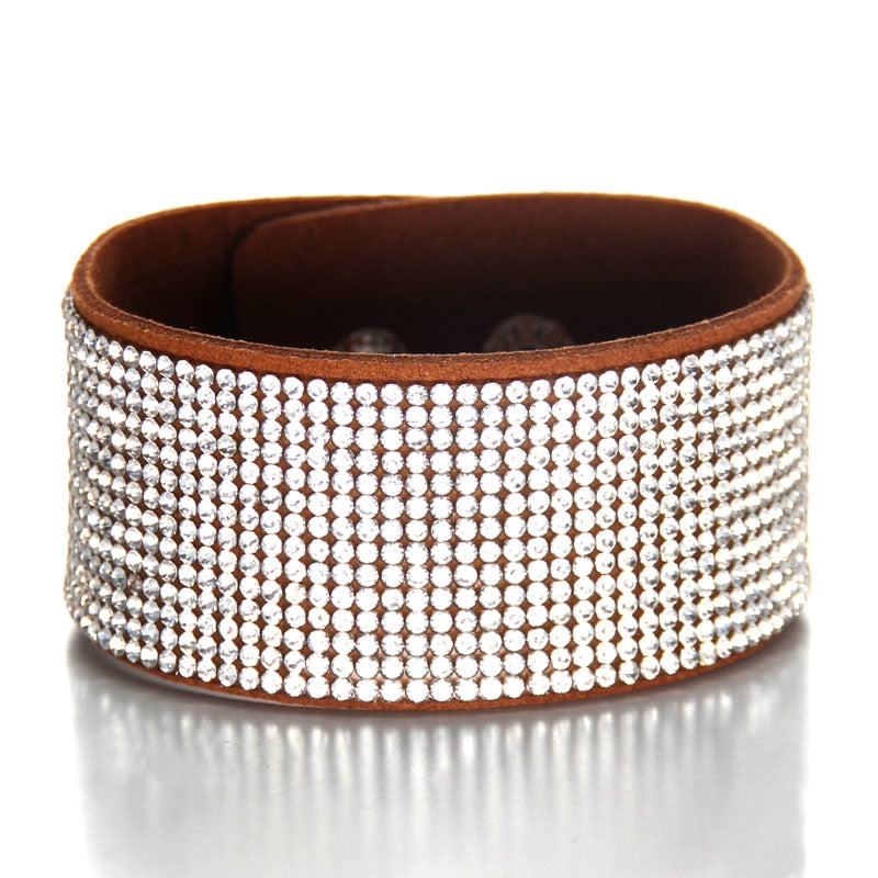 Crystal Bracelet Genuine Leather Bangles Women Jewellery Gemstone