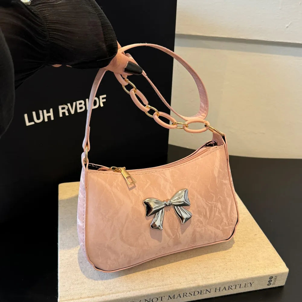 Faux Leather Shoulder Bag Women's Strap Metal Clasp Zip Closure Spacious Interior