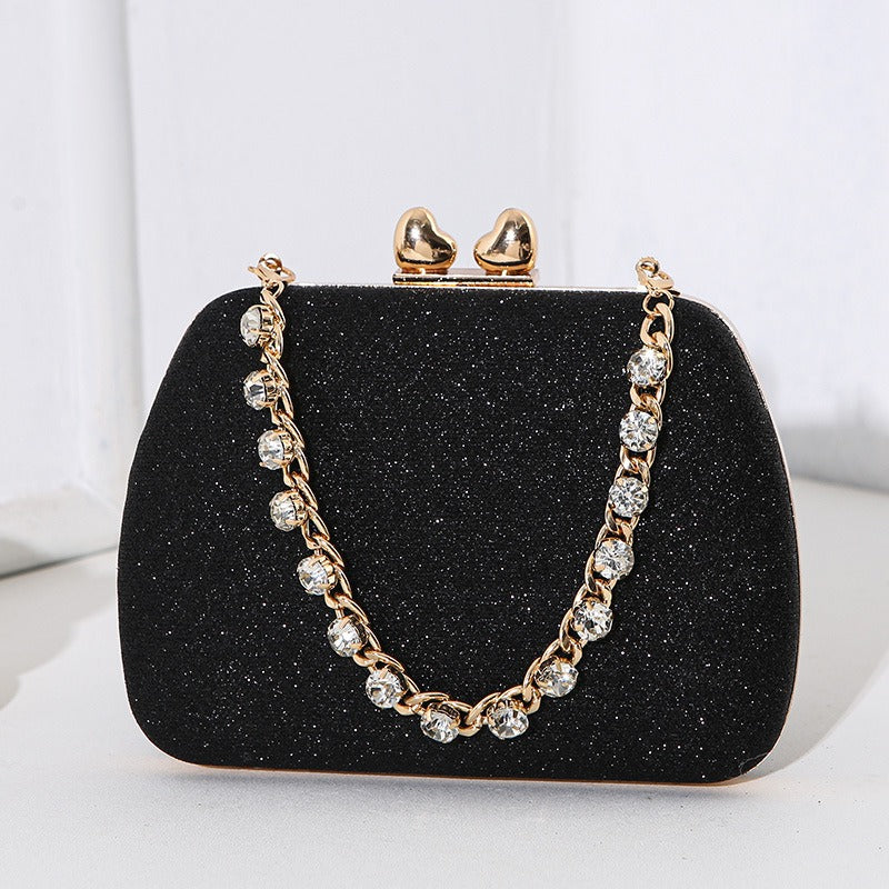 Gold Tone Glitter Gemstone Chain Handle Crystal Small Bag Handbag