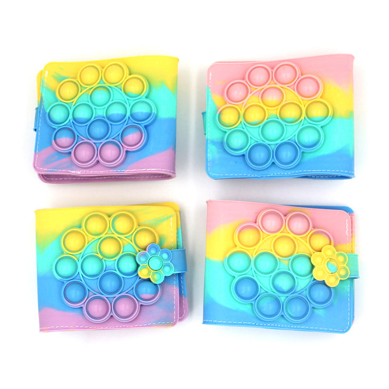 Silicone Pop Fidget Wallet Sensory Toy Stress Relief Rainbow Pattern Kids Play