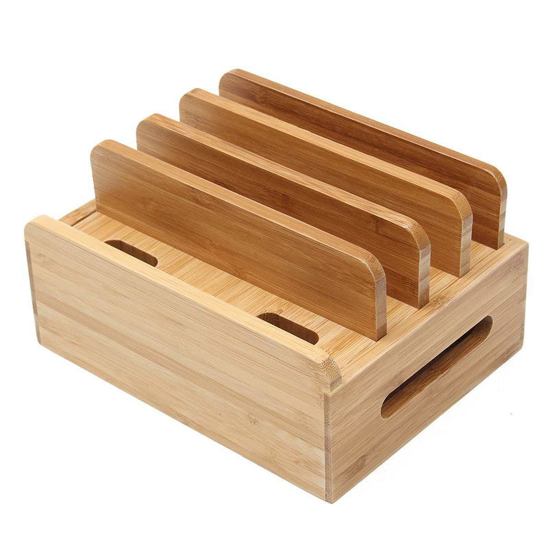 Bamboo Charging Dock Station Organizer Tablets Phones Eco-Friendly Storage Stand