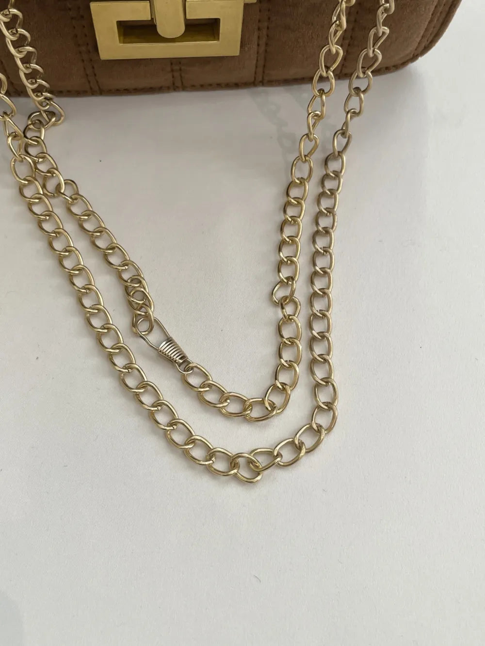 Small Faux Leather Chain Shoulder Bag, Gold-Tone Chain, Crossbody Handbag