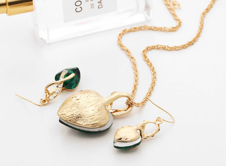 Austrian Crystal Gold Plated Heart Stone Necklace & Earring Set Jewellery
