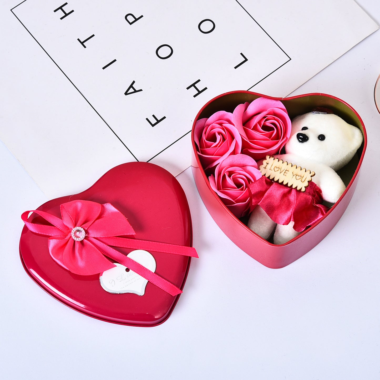 Heart Shaped Soap Flower Teddy Gift Box Optimal Wedding Table Display Feature