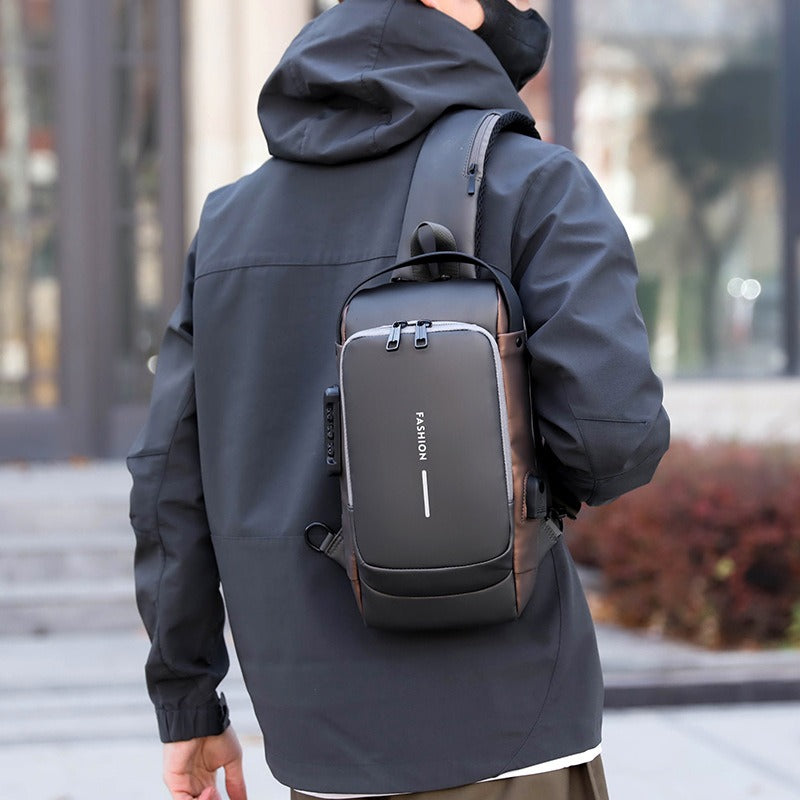 Waterproof USB Crossbody Sling Bag Anti-Theft Password Lock Men Travel Secure