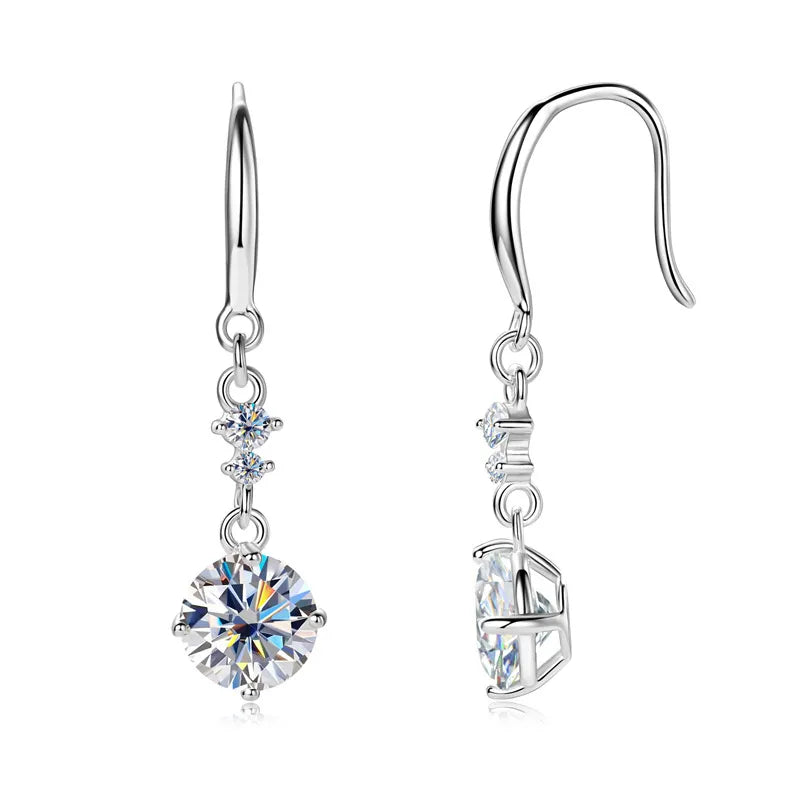 2 Carat Moissanite Drop Earrings 925 Sterling Silver Gold & Silver Elegant Jewellery