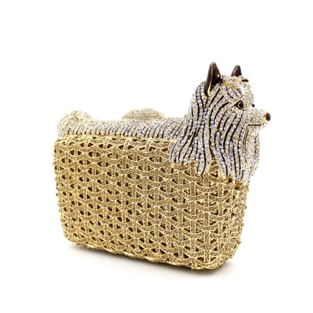 Handmade Austrian Crystal Diamond Dog Puppy Women's Clutch Evening Bag