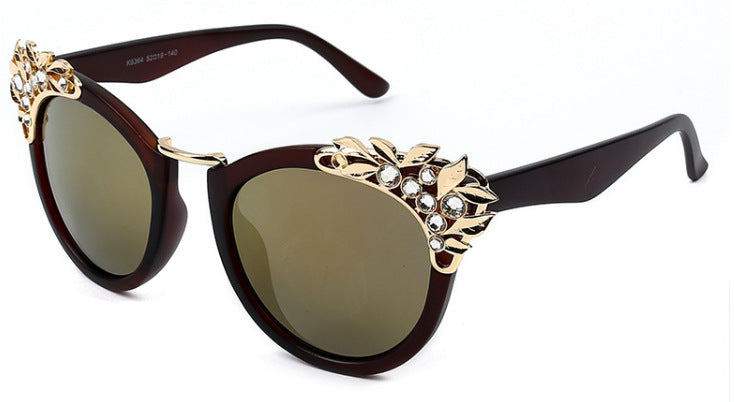 Rhinestone Cat Eye Sunglasses UV400 Mirror Lens Sun Protection Stylish Ladies