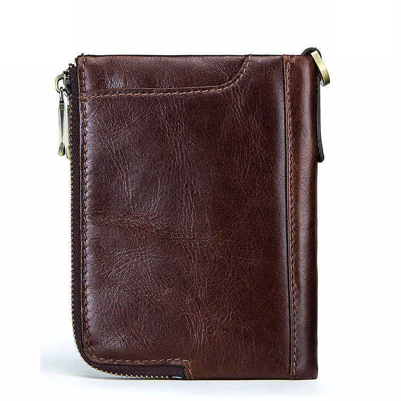 RFID Blocking Genuine Leather Wallet Mens Double Zip Card Holder Purse