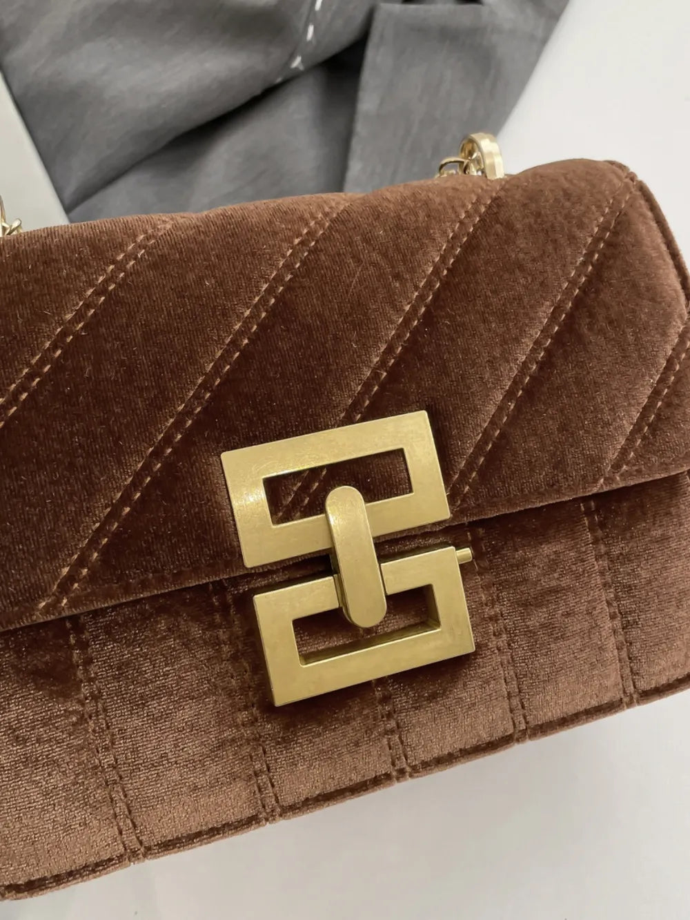 Small Faux Leather Chain Shoulder Bag, Gold-Tone Chain, Crossbody Handbag